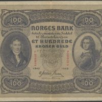 1943 100 kroner C2739870, brettrift oppe og nede, 1
