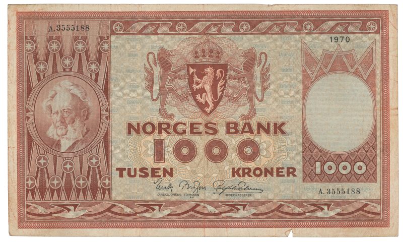 1970 1000 kroner A.3555188, 4. utgave, 1-/2