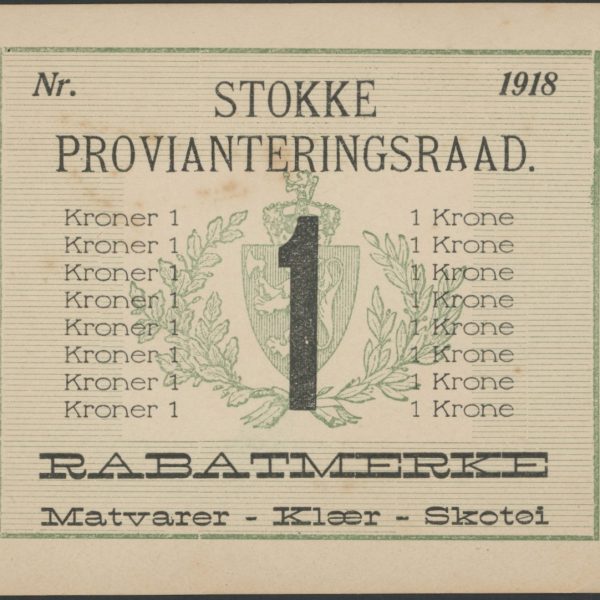 1918 1 krone, rabatmerke Stokke provianteringsraad, 1+/01