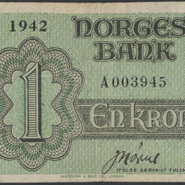 1942 1 krone A003945, Londonseddel, 1-