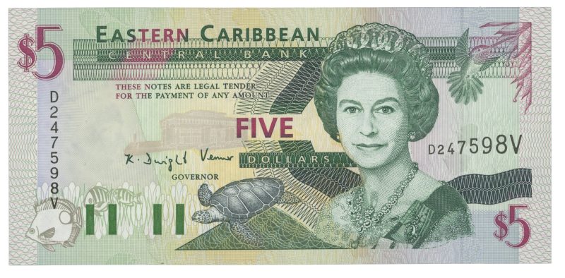 1994 Eastern Caribbean 5 dollars, St. Vincent, 0