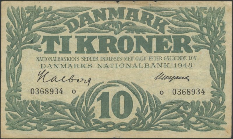 1948 Danmark 10 kroner o 0368934, rift/hull, 1