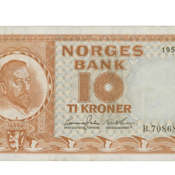 1954 10 kroner B.7086845, 4. utgave, 01