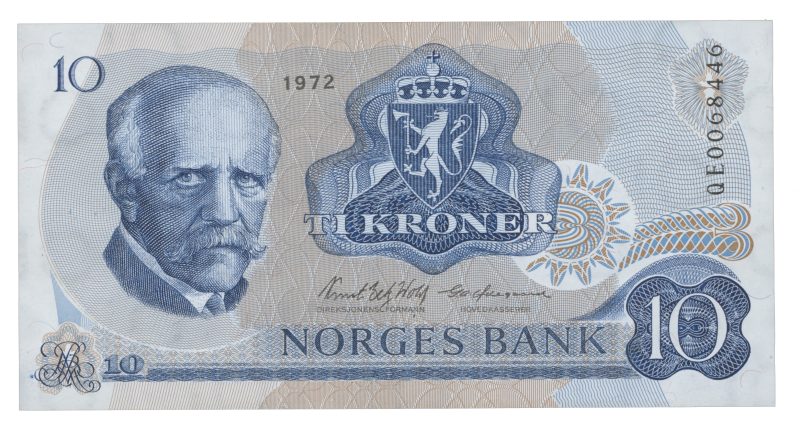 1972 10 kroner QE0068446, Erstatningsseddel, 5. utgave, 0