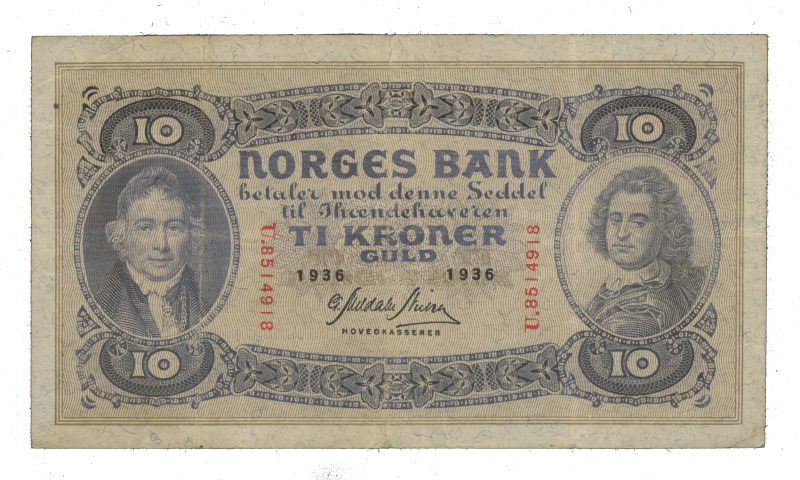 1936 10 kroner U.8514918, 2. utgave, 1-