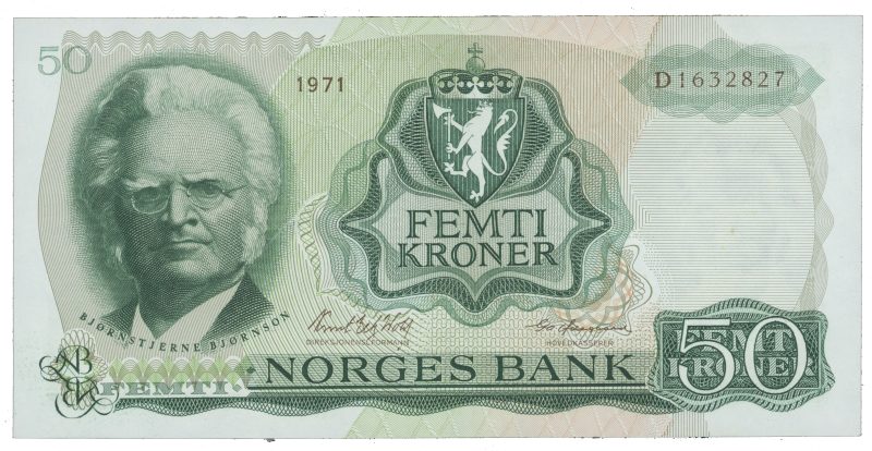 1971 50 kroner D1632827, flekk rev, 01
