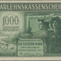 1918 Ober Ost 1000 mark, 7 nr. grønn signatur,  1+