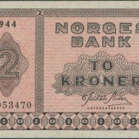 1944 2 kroner D.1053470, skillemyntseddel, type II, 1+