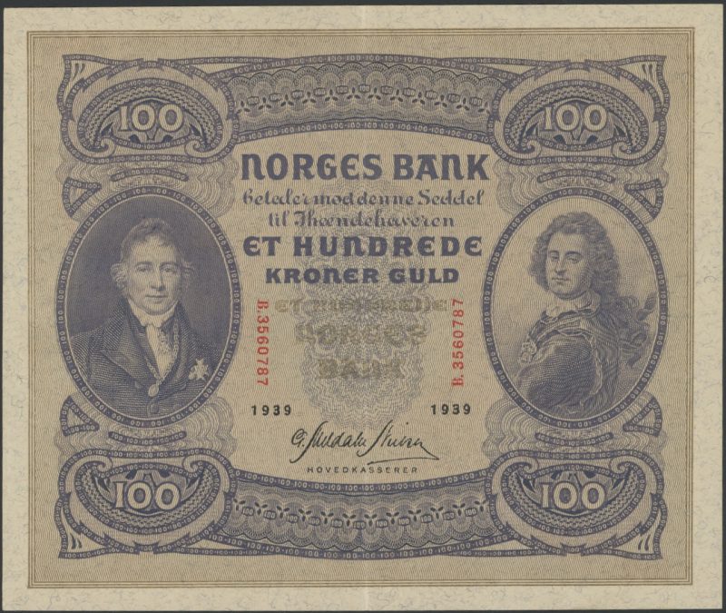 1939 100 kroner B.3560787, 2. utg., 1+