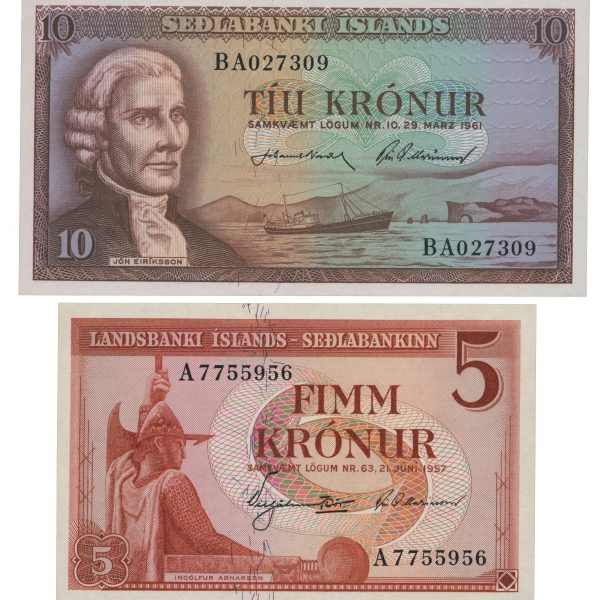 1957 5 krone og 1961 10 krone Island, 0
