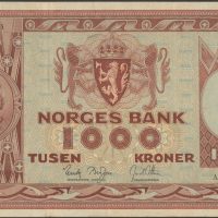 1961 1000 kroner A.1494934, 4. utgave, flekk, 1-