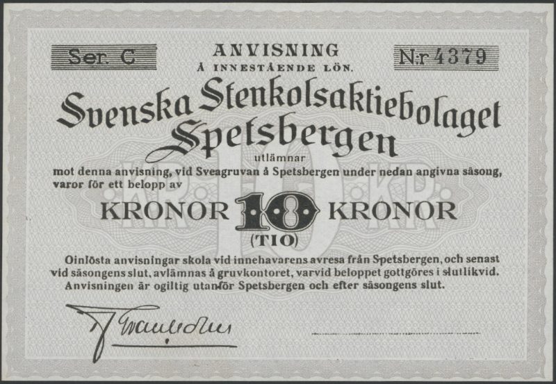 10 kronor Svenska Stenkolsaktiebolaget Spetsbergen, serie C, Nr. 4379, 0
