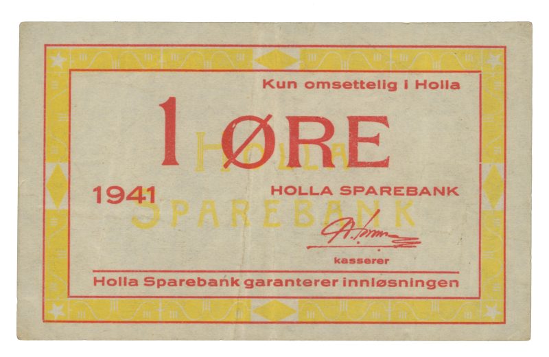 1941 1 øre, Holla sparebank, kredittmerke, 1