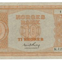 1949 10 kroner K.1289025, 3. utgave, 1+/01