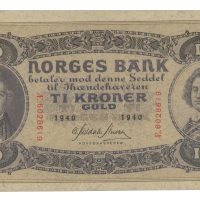 1940 10 kroner Æ6028619, liten flekk, 0/01