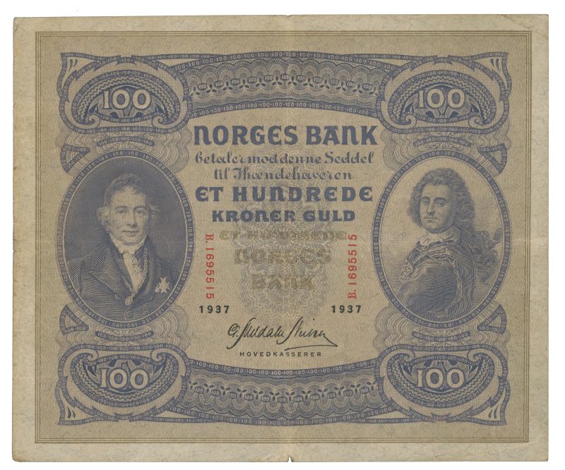 1937 100 kroner B.1695515, brett rift nede, 1-