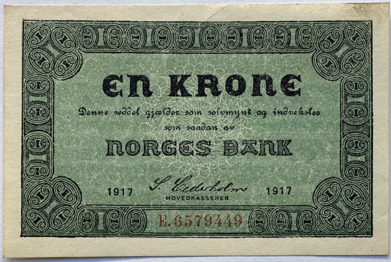 1917 1 krone E.6579449, fingermerke, 1+/01