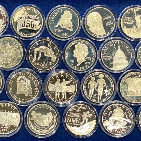 1986-2010  USA 1 dollar 20 stk., 481,14 g rent sølv, proof