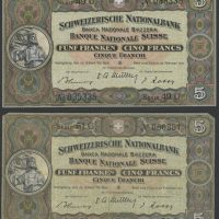1951 Sveits 5 francs, 2 stk. lik signatur, 01 og 1-