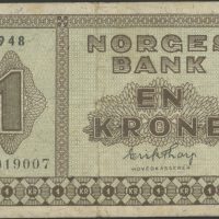1948 1 krone Z.0019007, erstatnings seddel, 1-