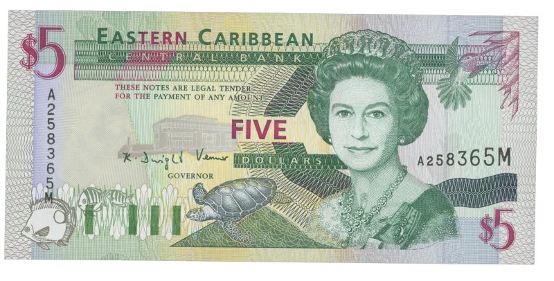 1994 Eastern Caribbean 5 dollars, Montserrat, 0/01