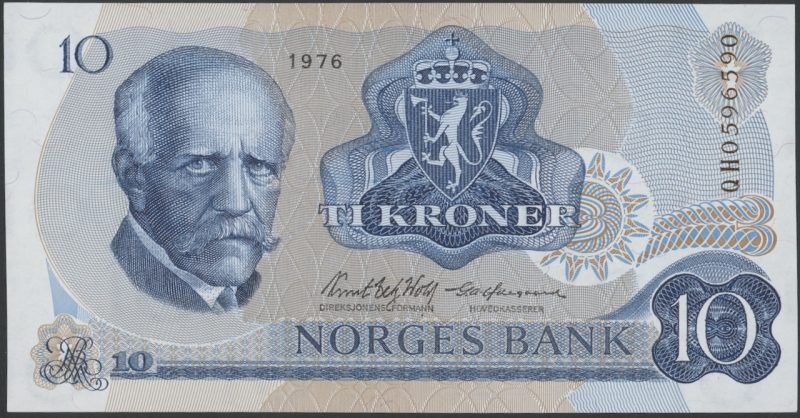 1976 10 kroner QH0596590, 5.utg., erstatnigsseddel, 0/01