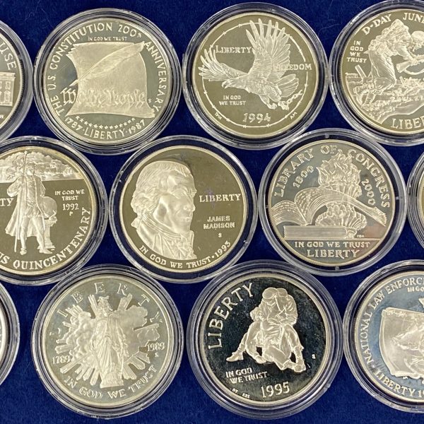 1987-2000  USA 1 dollar 12 stk., 288,68 g rent sølv, proof