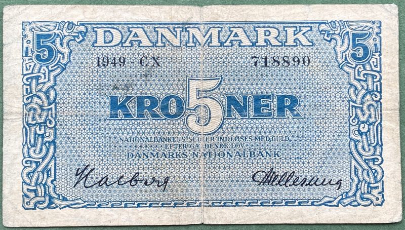 1949  Danmark 5 kroner CX 718890, 1-2