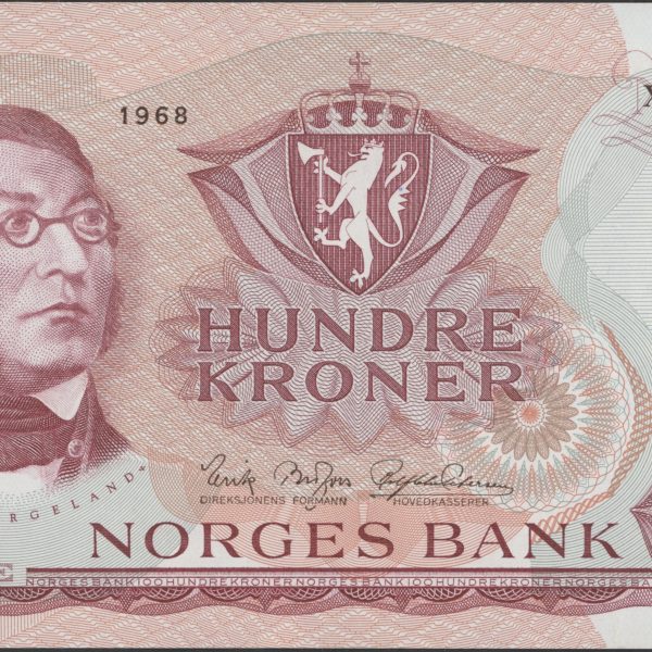 1968 100 kroner X.2960524, erstatningsseddel, 1/1+