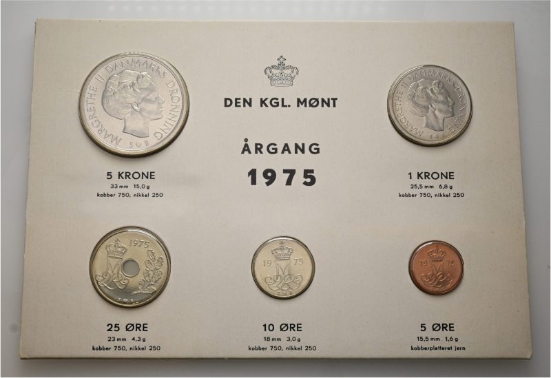 1975 Danmark Den Kgl. Mønt, myntsett, 0