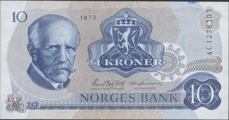 1973 10 kroner AC1278303, liten blå flekk, 0
