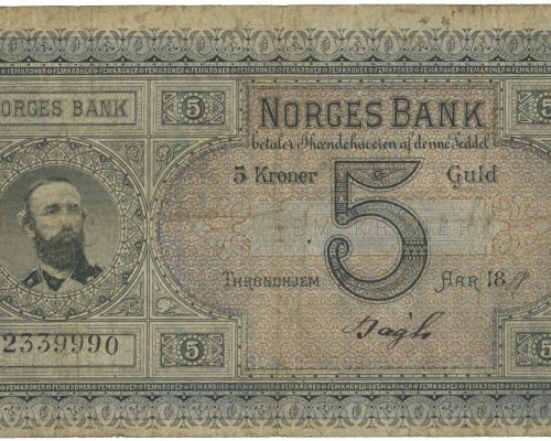 5 kroner 1888 signert av Bøgh