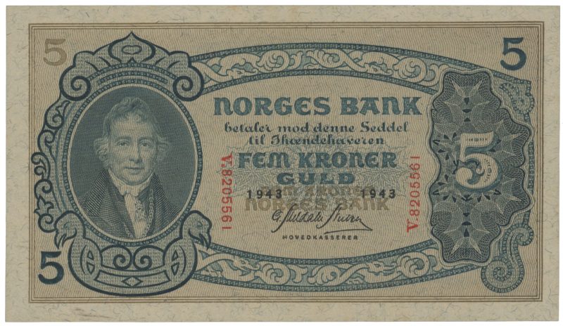 1943 5 kroner V.8205561, 01