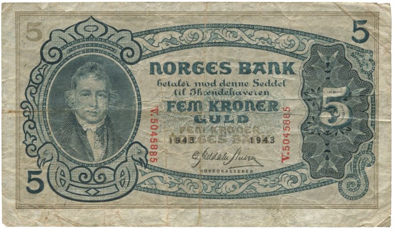 5 kr 1943 V.5045885, kv. 1-