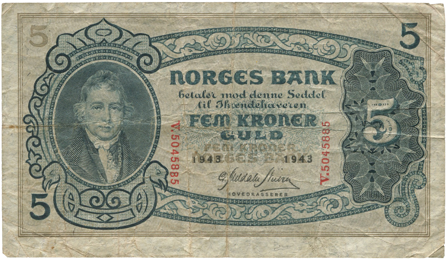 5 kr 1943 V.5045885, kv. 1-