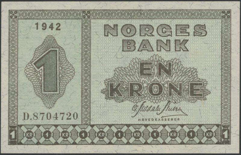 1942 1 krone D. 8704720, 0/01