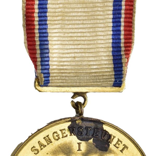 1902 Sangerstevnet i Drammen, 32 mm, med hempe og bånd, forgylt bronse, flekker, 0/01