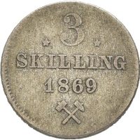 1869 3 skilling Carl XV m/s, 1