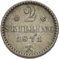 1871 2 skilling Carl XV m/r, 1+