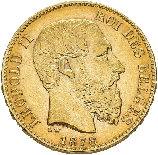 1878 Belgia 20 francs Leopold II, 01