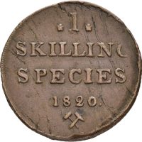 1820 1 skilling Carl XIV Johan, kantmerker, 1+