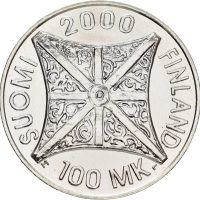 1990 Finland 100 markkaa, Kirkejubileum, 22 g .925 sølv, 0