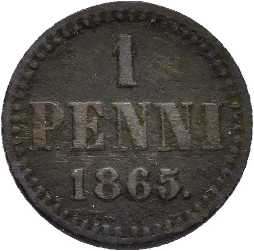 1865 Finland penni Alexander II, 1