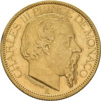 1884 A Monaco 100 francs Charles III, 32,258 .900 gull, 1+/01