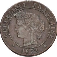 1872 K Frankrike centime, Bordeaux, 1/1+