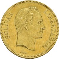 1886 Venezuela 100 bolivares, opplag 4250 stk., 32,258 g .900 gull, kantmerker, 1+/01