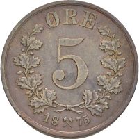1875  5 øre Oscar II, 1+