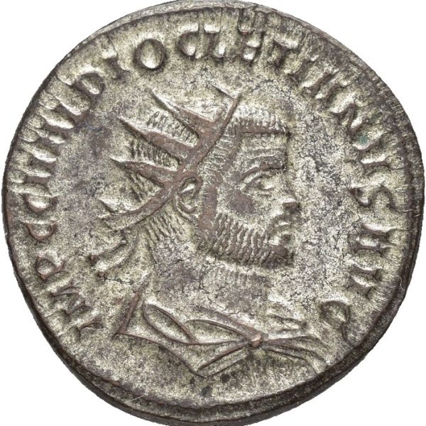 293 e. Kr. ? Æ antoninianus Diocletian (284-305 e. Kr.), 3,74 g, Antioch, godt sølvbelegg, 01