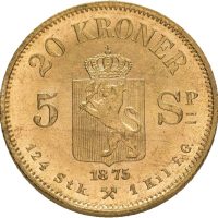 1875 20 kroner/ 5 spd. Oscar II, 0/01