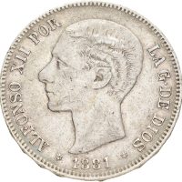 1881 Spania 5 pesetas Alfonso XII, 1+